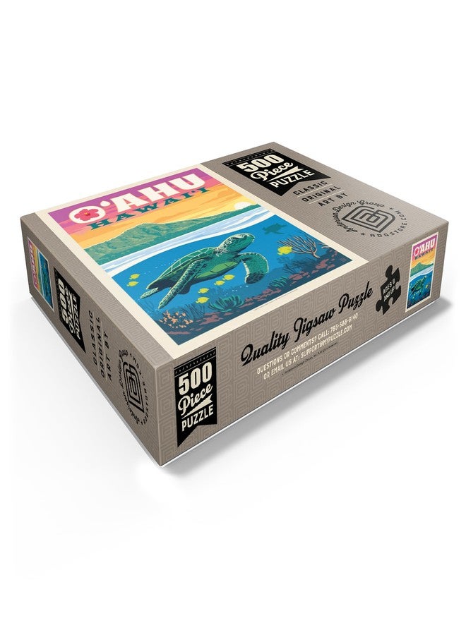 MyPuzzle.com MyPuzzle Hawaii: O'ahu (Sea Turtle), Vintage Poster - Premium 500 Piece Jigsaw Puzzle for Adults - Image 3